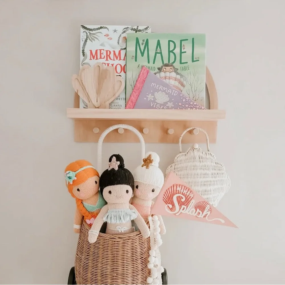 NEW Cloud Island Natural Wood Rainbow Wall Display Nursery Shelf with Hooks